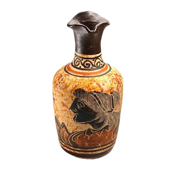 Greek Miniature Pottery Jug Woman Mythology Handle Hand Made in Greece 3" Brown - Picture 9 of 9